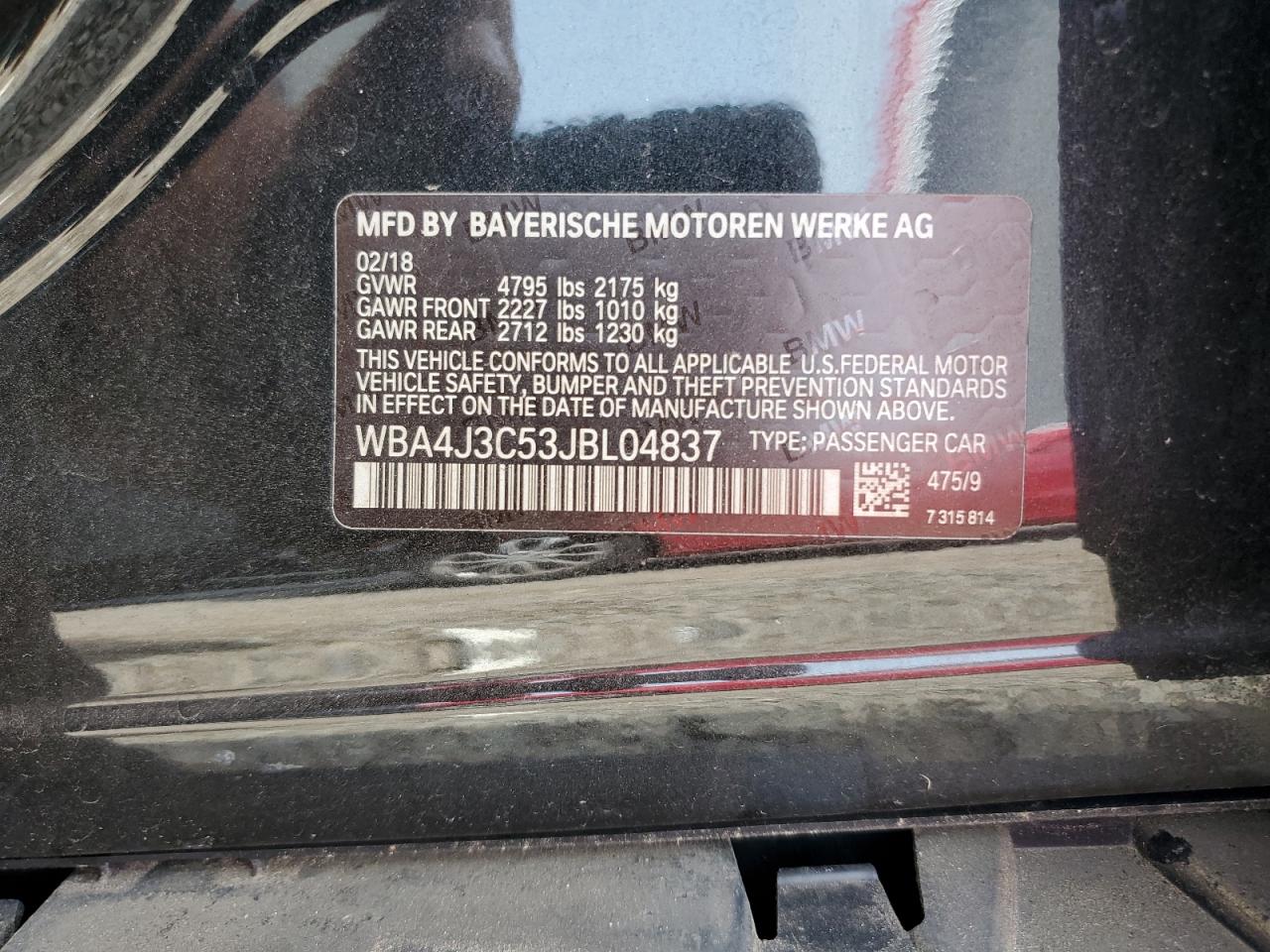 2018 BMW 430Xi Gran Coupe VIN: WBA4J3C53JBL04837 Lot: 69173175