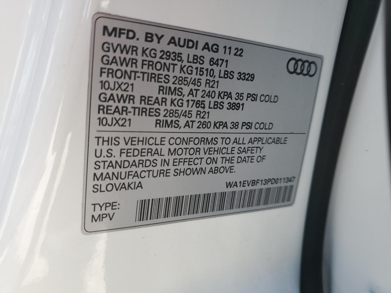 2023 Audi Q8 Premium Plus S-Line VIN: WA1EVBF13PD011347 Lot: 70894045