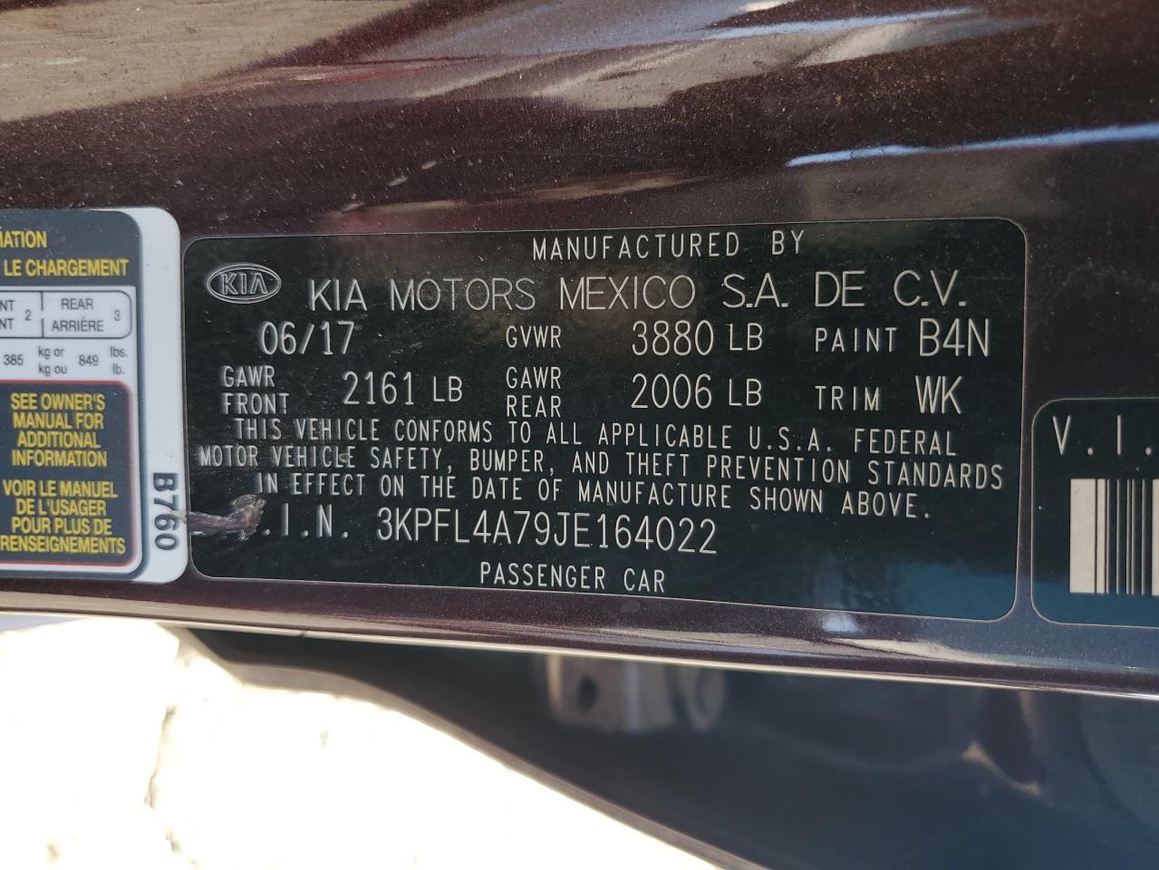 2018 Kia Forte Lx VIN: 3KPFL4A79JE164022 Lot: 68929485