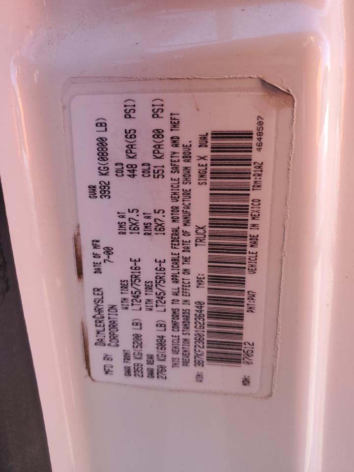 2001 Dodge Ram 2500 VIN: 3B7KF23601G236440 Lot: 69997255