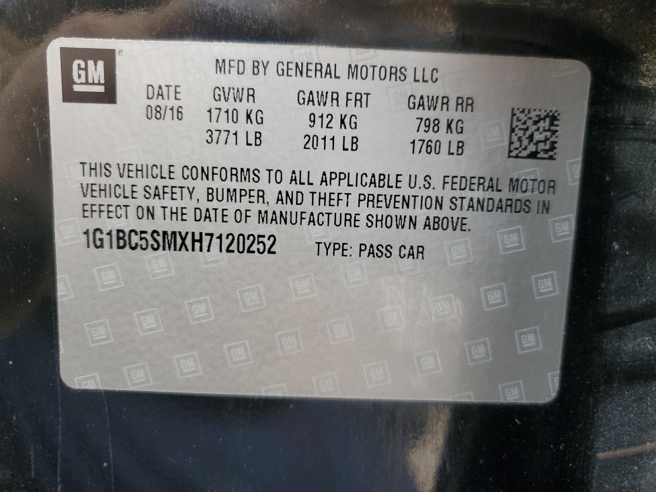 2017 Chevrolet Cruze Ls VIN: 1G1BC5SMXH7120252 Lot: 70664335