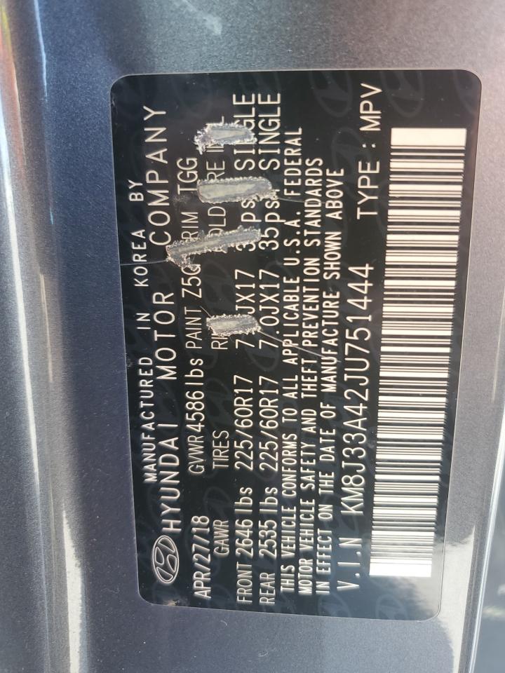 2018 Hyundai Tucson Sel VIN: KM8J33A42JU751444 Lot: 70808215