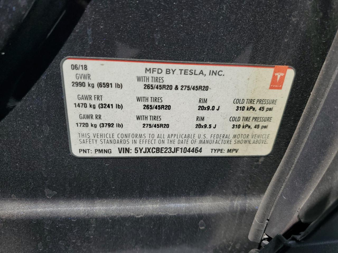 2018 Tesla Model X VIN: 5YJXCBE23JF104464 Lot: 69319605