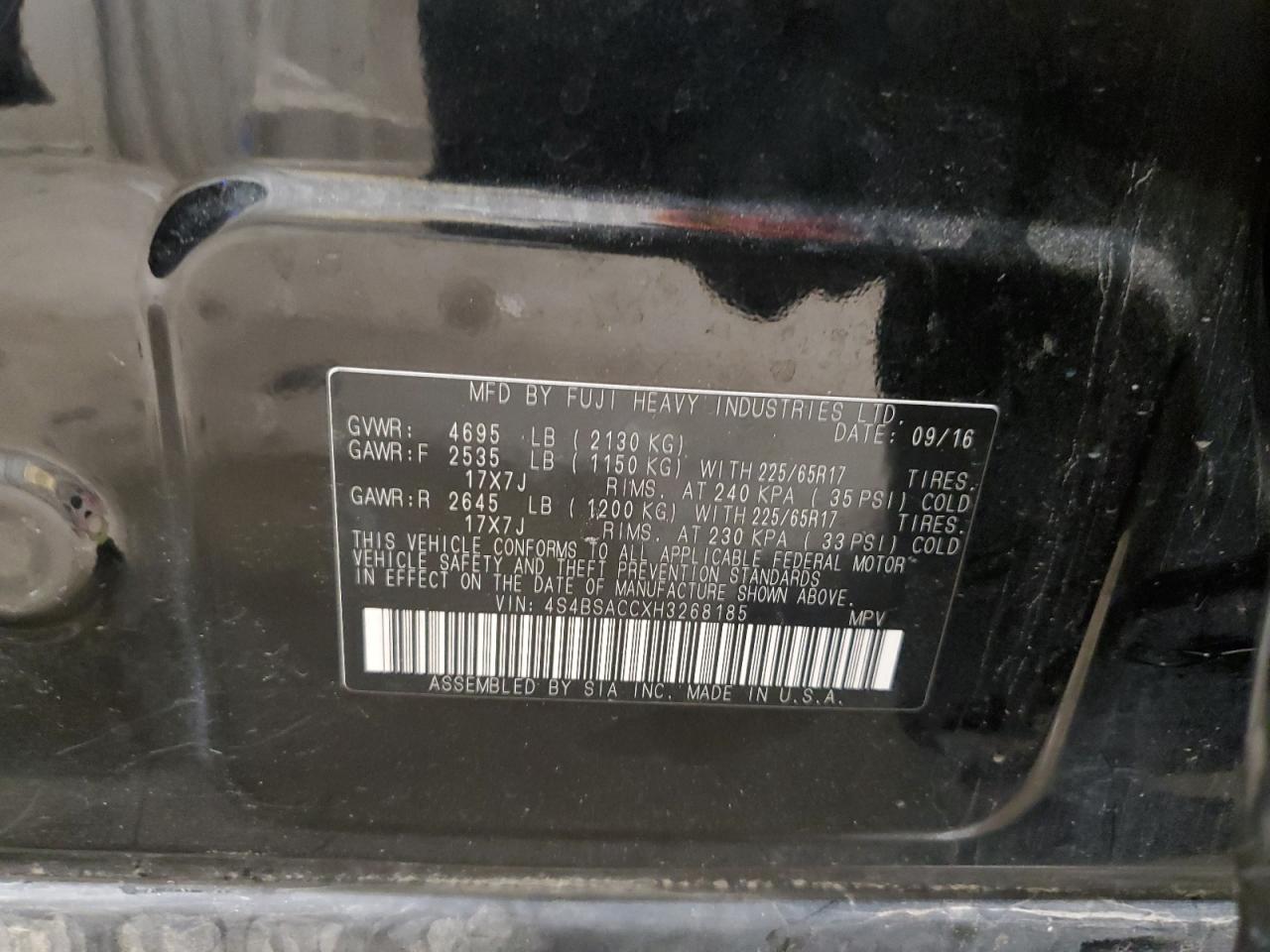 2017 Subaru Outback 2.5I Premium VIN: 4S4BSACCXH3268185 Lot: 70220705