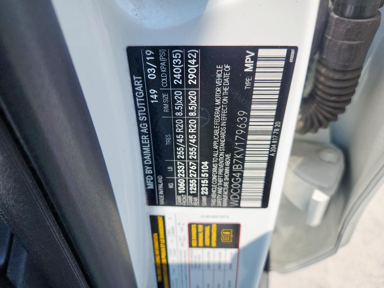 2019 Mercedes-Benz Glc 300 VIN: WDC0G4JB7KV179639 Lot: 70373555