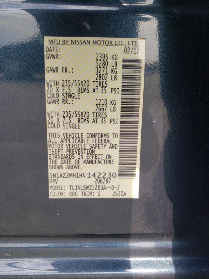 2017 Nissan Murano S VIN: 5N1AZ2MH1HN142230 Lot: 66907665