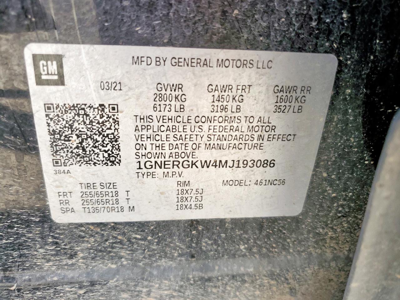 2021 Chevrolet Traverse Lt VIN: 1GNERGKW4MJ193086 Lot: 68946075