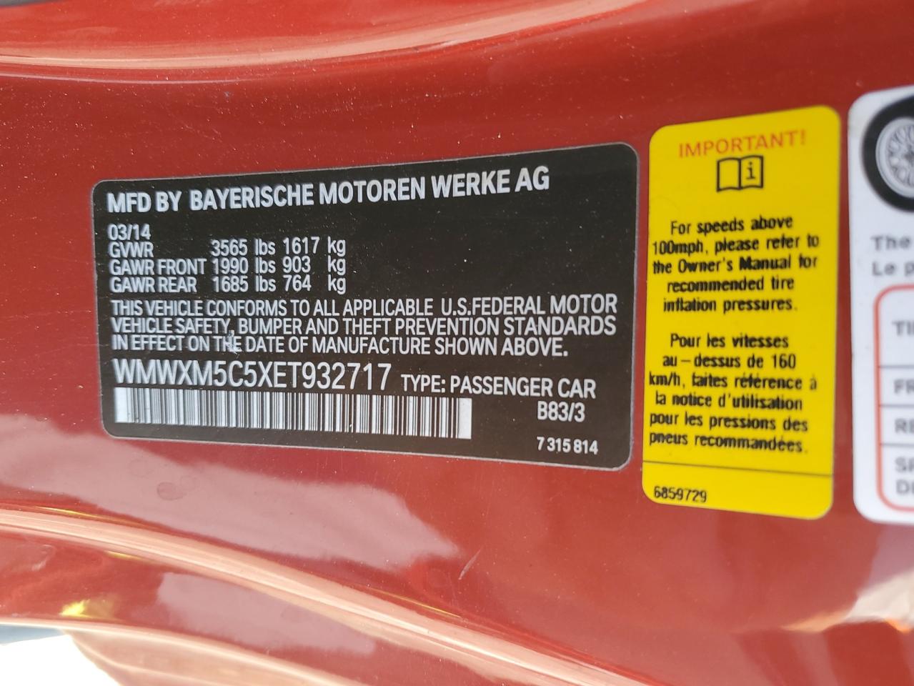 WMWXM5C5XET932717 2014 Mini Cooper