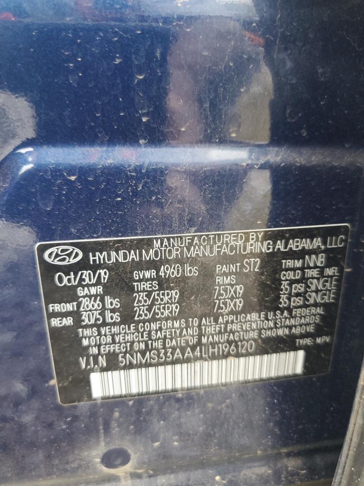 2020 Hyundai Santa Fe Sel VIN: 5NMS33AA4LH196120 Lot: 67440525