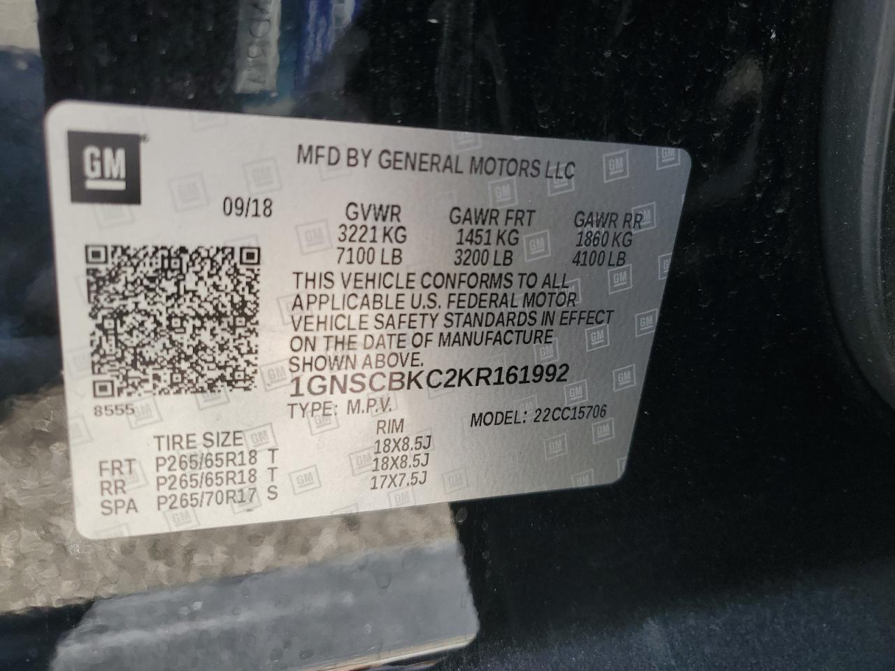 2019 Chevrolet Tahoe C1500 Lt VIN: 1GNSCBKC2KR161992 Lot: 66086405