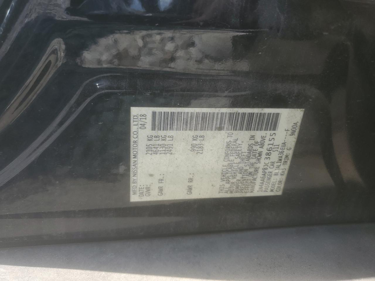 2018 Nissan Maxima 3.5S VIN: 1N4AA6AP8JC386155 Lot: 68095245