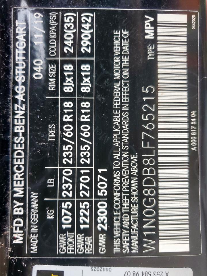 2020 Mercedes-Benz Glc 300 VIN: W1N0G8DB8LF765215 Lot: 70899545