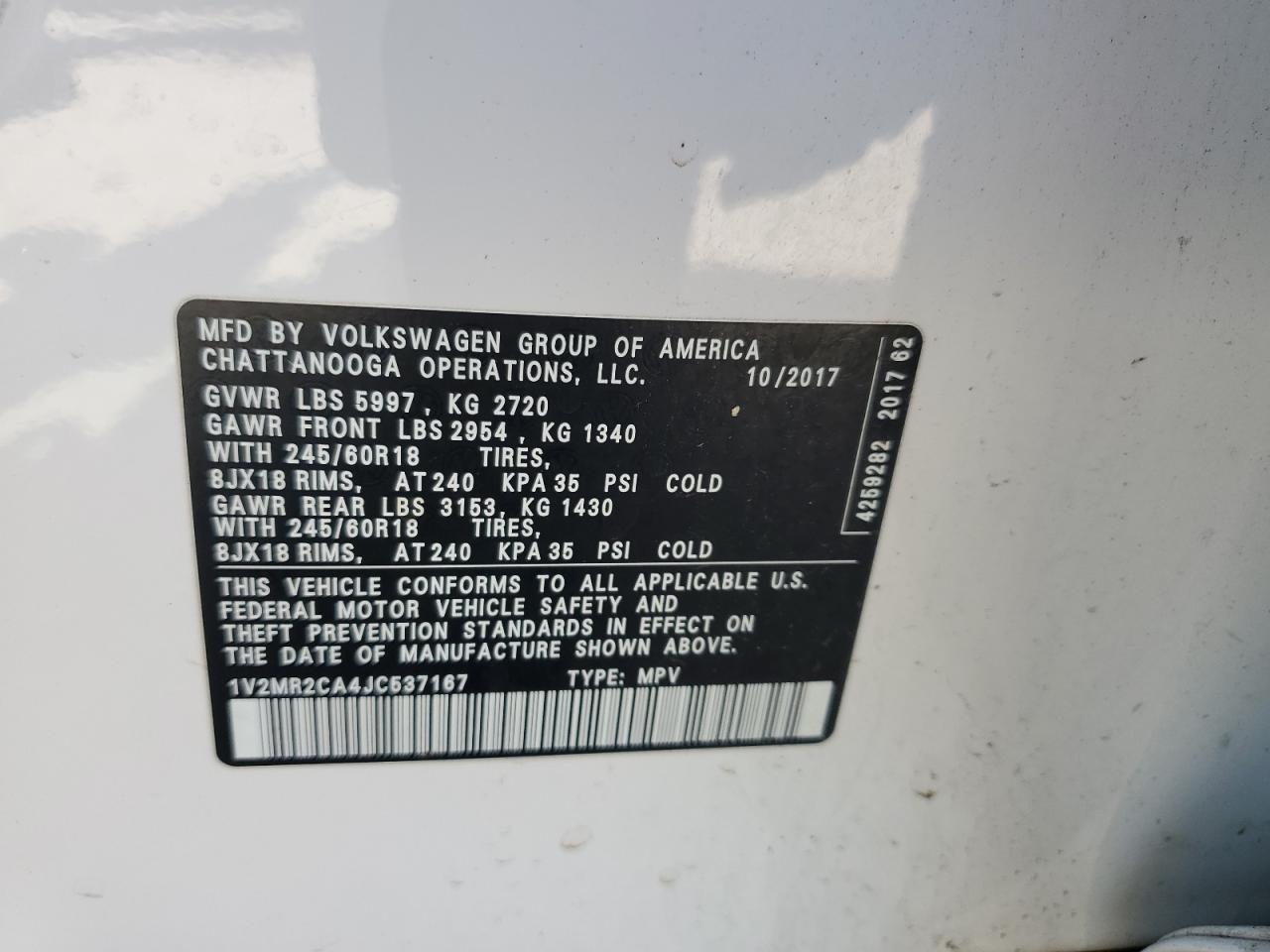 2018 Volkswagen Atlas Sel VIN: 1V2MR2CA4JC537167 Lot: 69695955