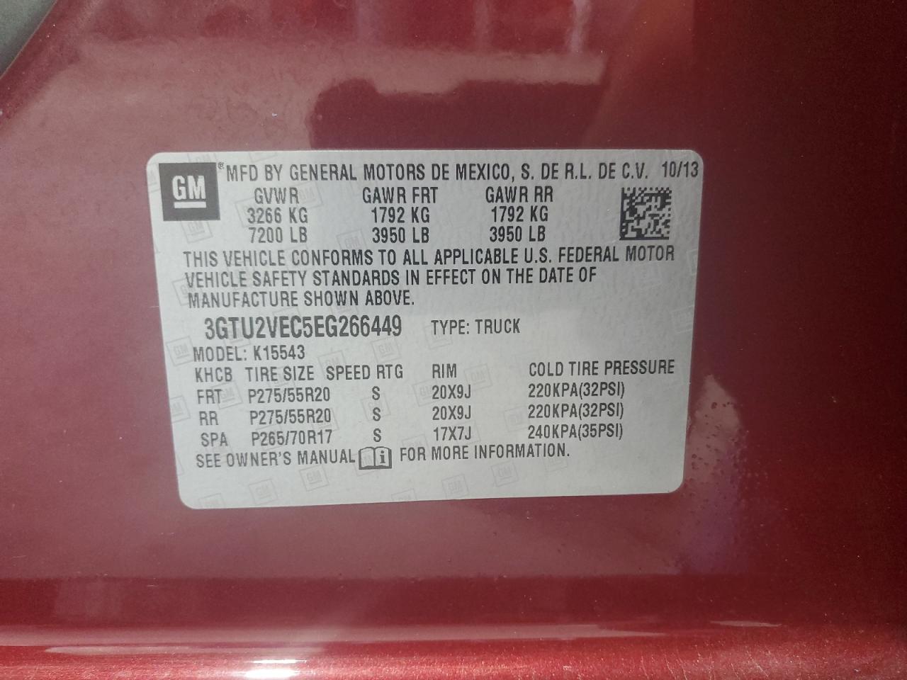 2014 GMC Sierra K1500 Slt VIN: 3GTU2VEC5EG266449 Lot: 70545345