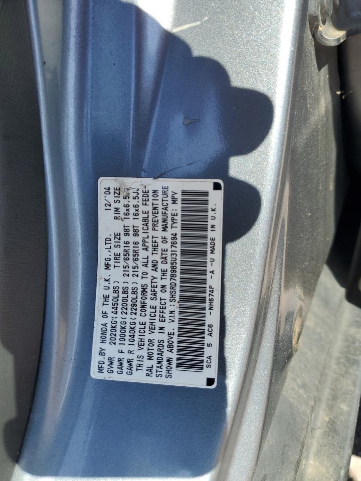 2005 Honda Cr-V Se VIN: SHSRD78985U317694 Lot: 69554555