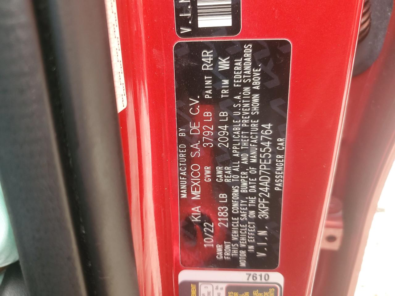 2023 Kia Forte Lx VIN: 3KPF24AD7PE554764 Lot: 67738115