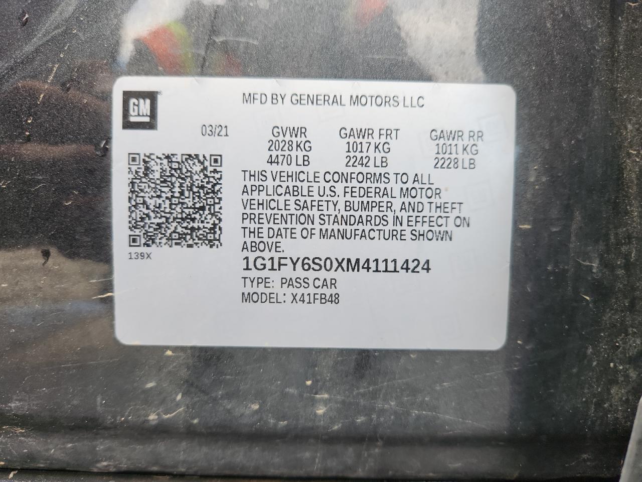 2021 Chevrolet Bolt Ev Lt VIN: 1G1FY6S0XM4111424 Lot: 70569165