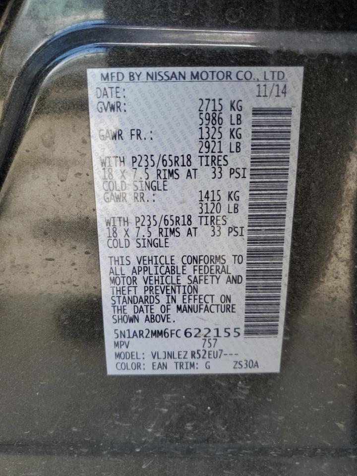 2015 Nissan Pathfinder S VIN: 5N1AR2MM6FC622155 Lot: 68165825