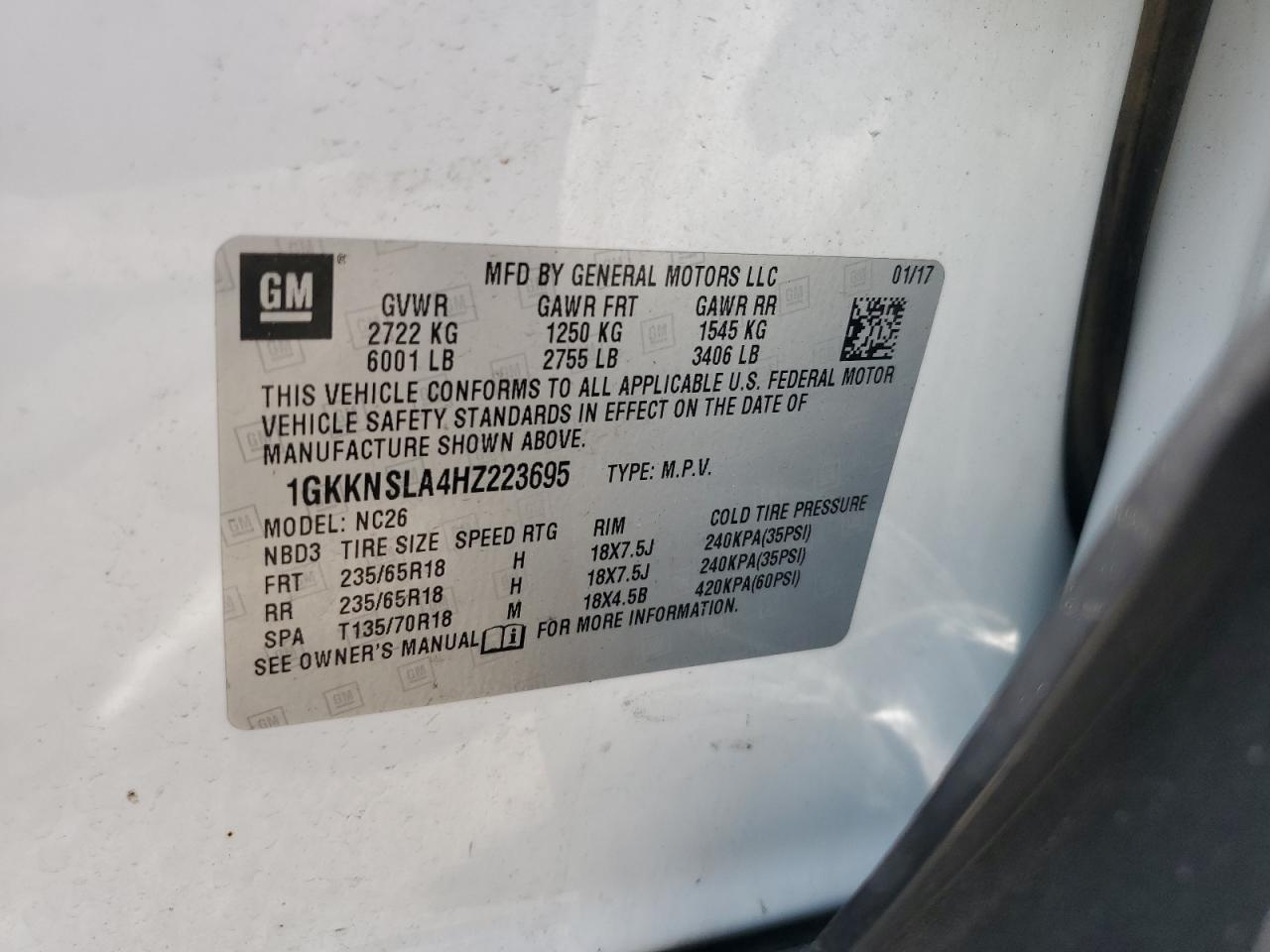 2017 GMC Acadia Sle VIN: 1GKKNSLA4HZ223695 Lot: 68738745