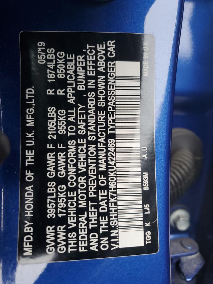 2019 Honda Civic Ex VIN: SHHFK7H60KU422469 Lot: 68627915