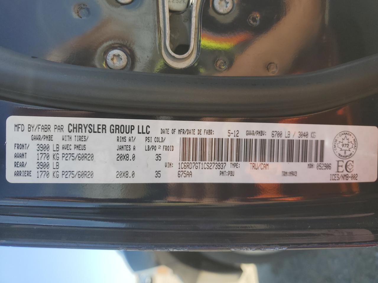 2012 Dodge Ram 1500 Slt VIN: 1C6RD7GT1CS273937 Lot: 70123535