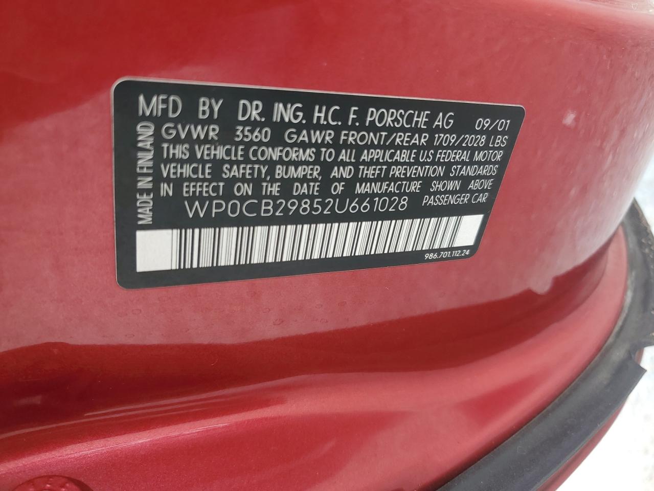 2002 Porsche Boxster S VIN: WP0CB29852U661028 Lot: 68100615