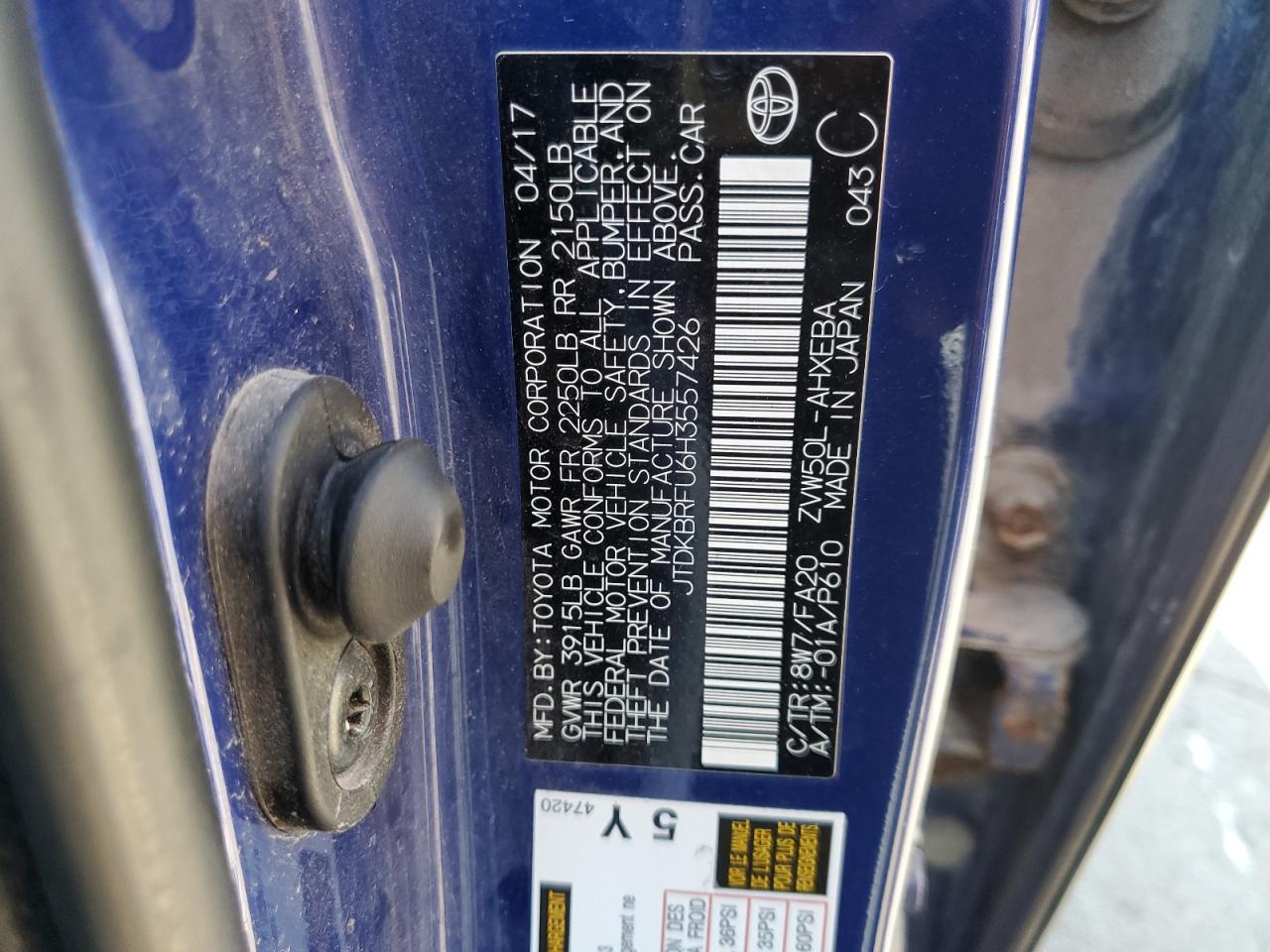 2017 Toyota Prius VIN: JTDKBRFU6H3557426 Lot: 70337695