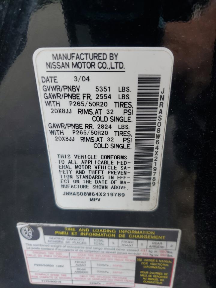 2004 Infiniti Fx35 VIN: JNRAS08W64X219789 Lot: 66997815