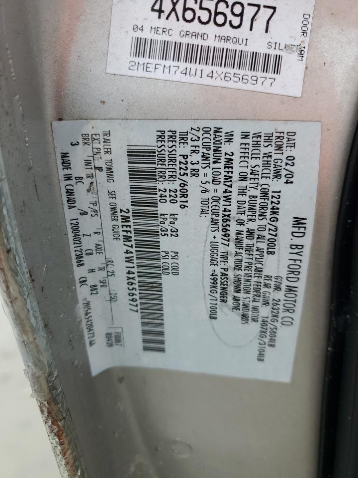 2004 Mercury Grand Marquis Gs VIN: 2MEFM74W14X656977 Lot: 70318105