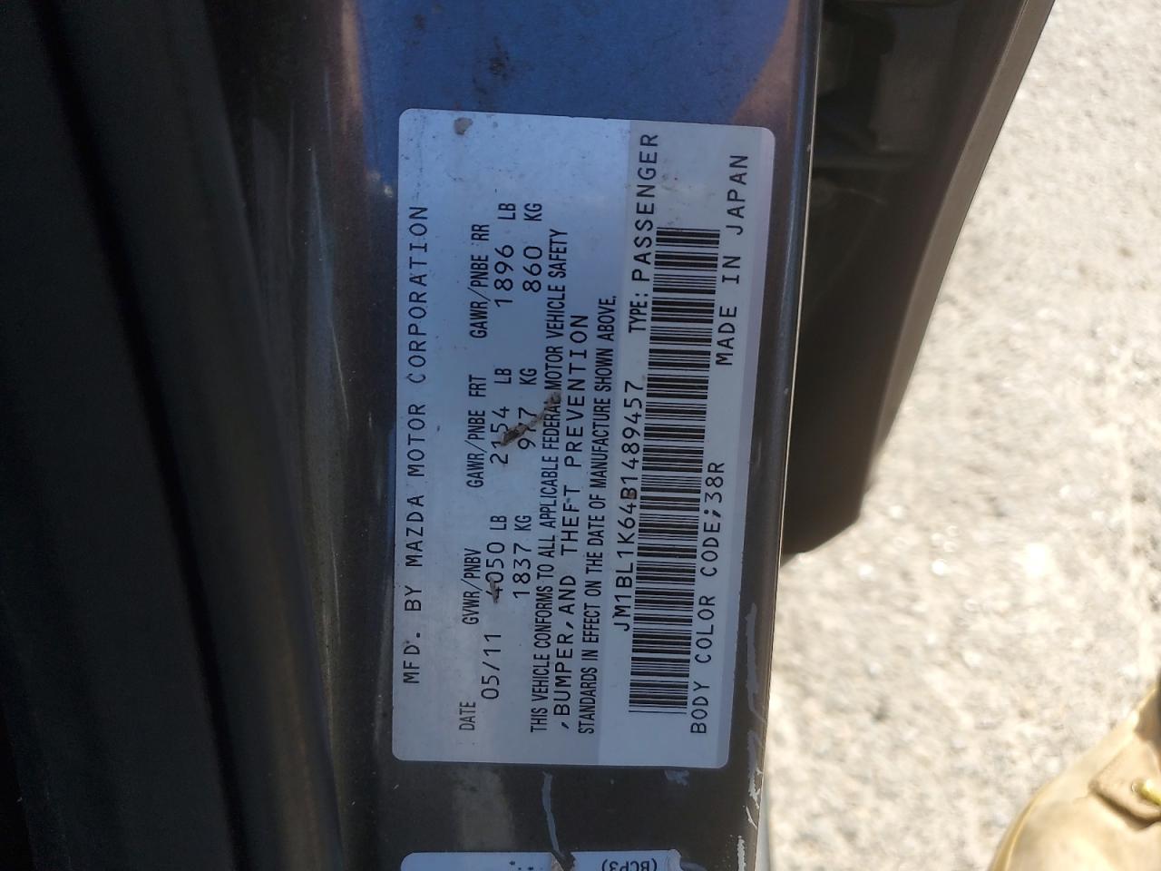 2011 Mazda 3 S VIN: JM1BL1K64B1489457 Lot: 67802825