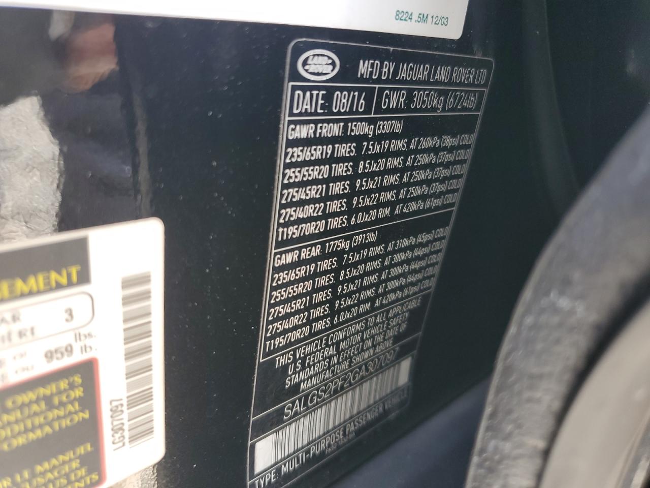 2016 Land Rover Range Rover Hse VIN: SALGS2PF2GA307097 Lot: 70131515