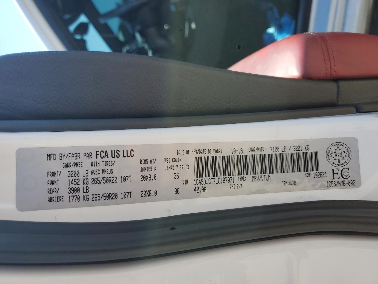 2020 Dodge Durango R/T VIN: 1C4SDJCT7LC187071 Lot: 69044635