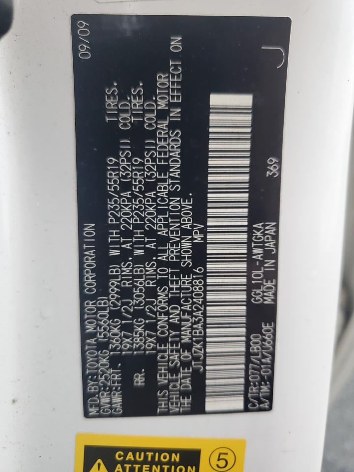 2010 Lexus Rx 350 VIN: JTJZK1BA3A2408816 Lot: 67276555