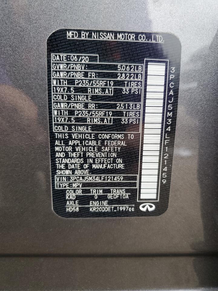 2020 Infiniti Qx50 Pure VIN: 3PCAJ5M34LF121459 Lot: 68744335