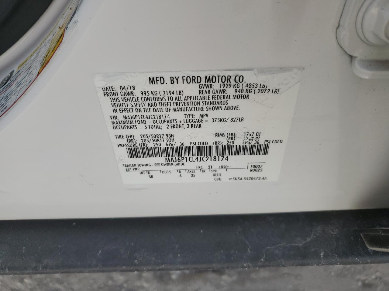 2018 Ford Ecosport Ses VIN: MAJ6P1CL4JC218174 Lot: 69706995
