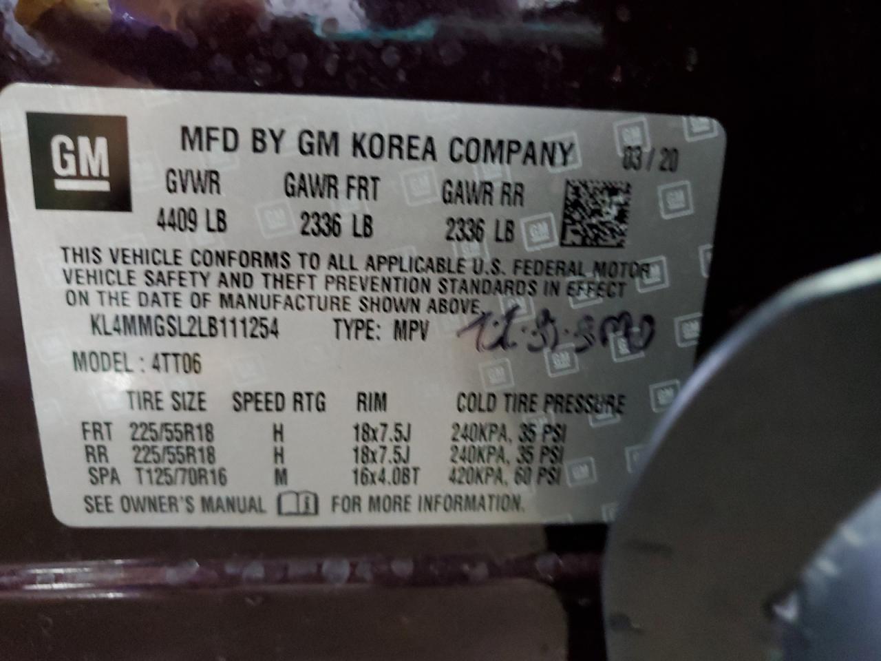 2020 Buick Encore Gx Essence VIN: KL4MMGSL2LB111254 Lot: 69660225