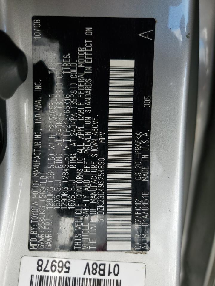 2009 Toyota Sienna Ce VIN: 5TDZK23C49S254890 Lot: 70389065