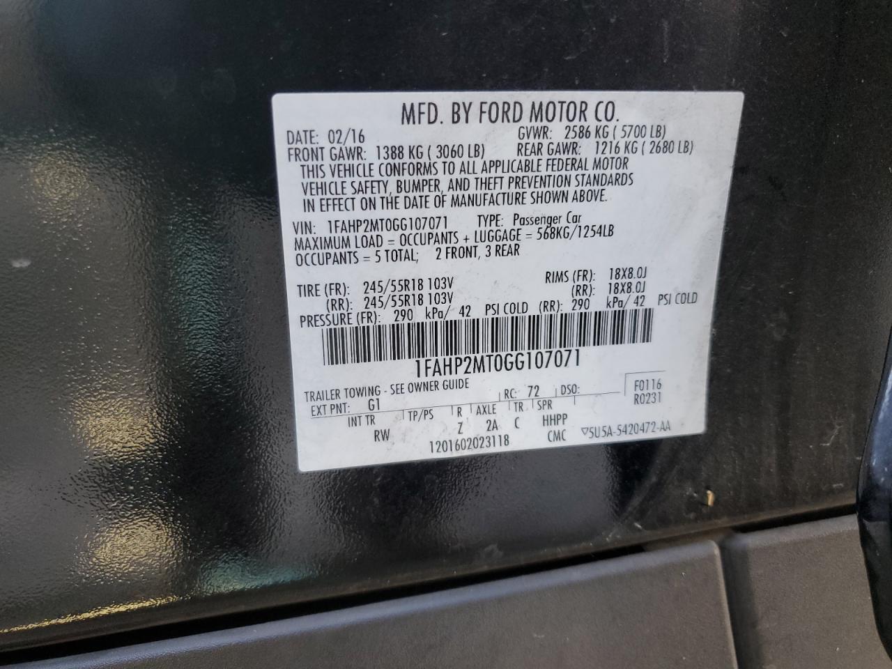 2016 Ford Taurus Police Interceptor VIN: 1FAHP2MT0GG107071 Lot: 70540375