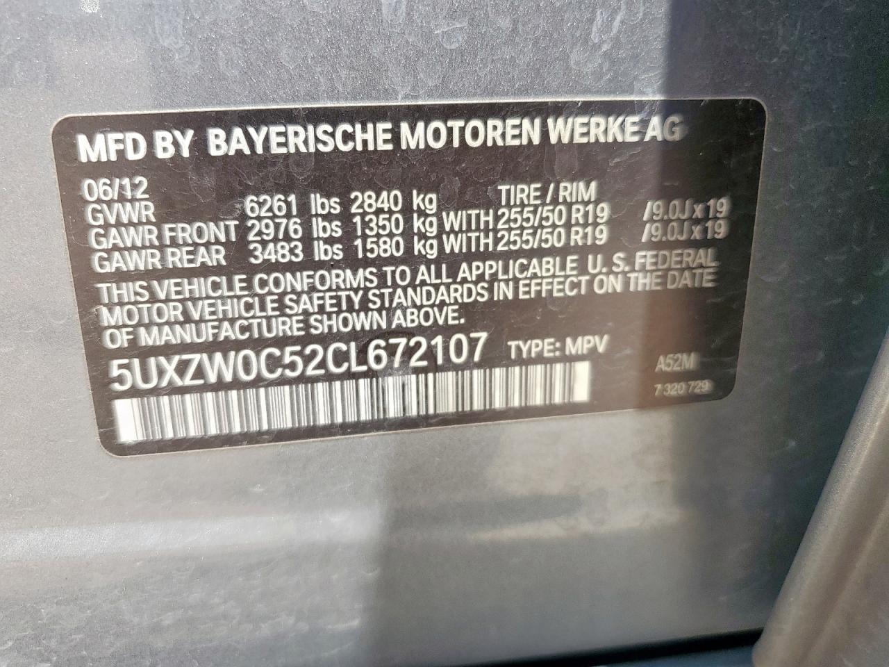 2012 BMW X5 xDrive35D VIN: 5UXZW0C52CL672107 Lot: 70662715