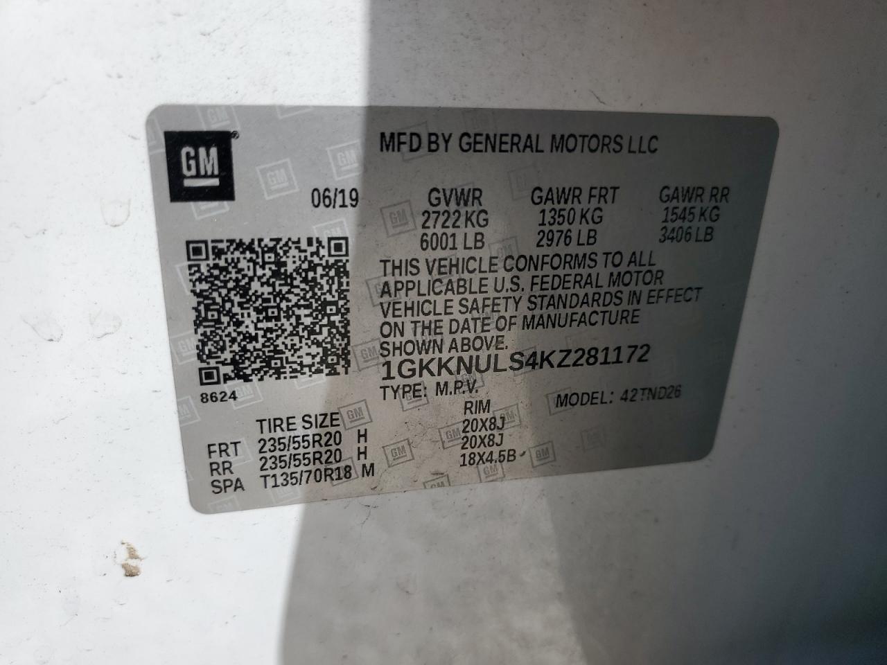 2019 GMC Acadia Slt-1 VIN: 1GKKNULS4KZ281172 Lot: 68243865