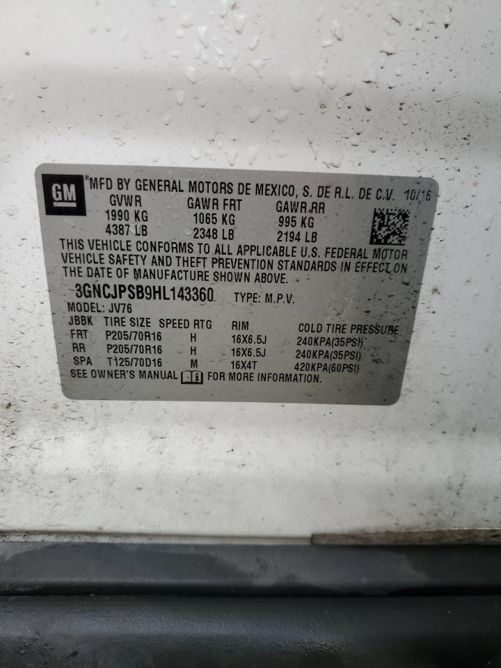 2017 Chevrolet Trax 1Lt VIN: 3GNCJPSB9HL143360 Lot: 67217255