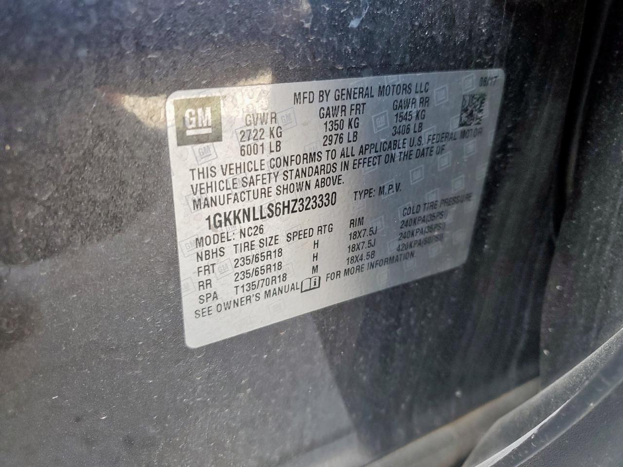 2017 GMC Acadia Sle VIN: 1GKKNLLS6HZ323330 Lot: 66758365