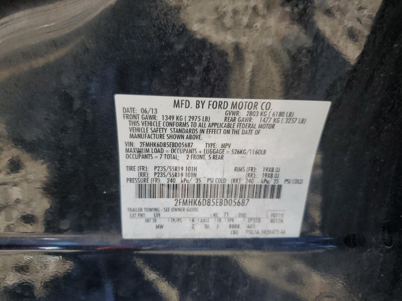 2014 Ford Flex Limited VIN: 2FMHK6D85EBD05687 Lot: 69853875