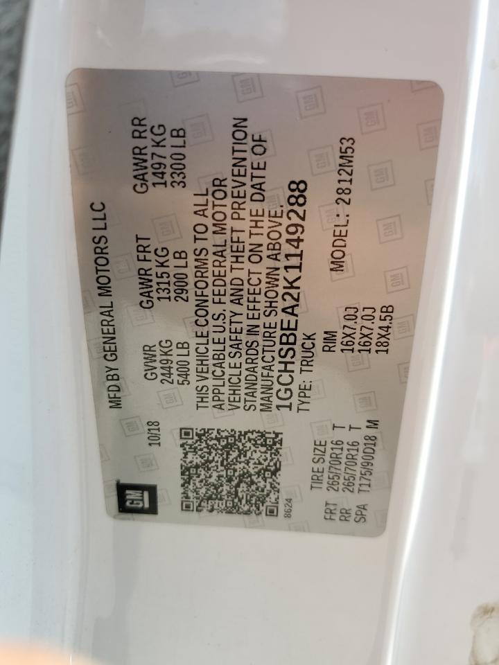 2019 Chevrolet Colorado VIN: 1GCHSBEA2K1149288 Lot: 69664495