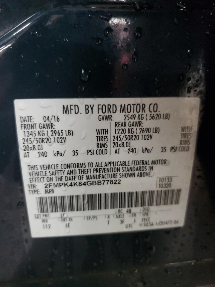 2016 Ford Edge Titanium VIN: 2FMPK4K84GBB77822 Lot: 70852385