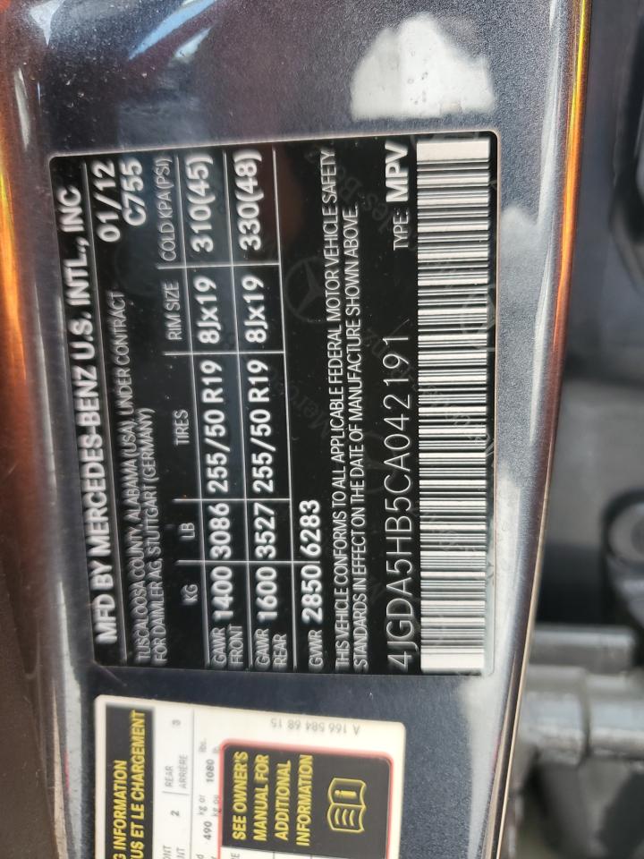 2012 Mercedes-Benz Ml 350 4Matic VIN: 4JGDA5HB5CA042191 Lot: 69969505