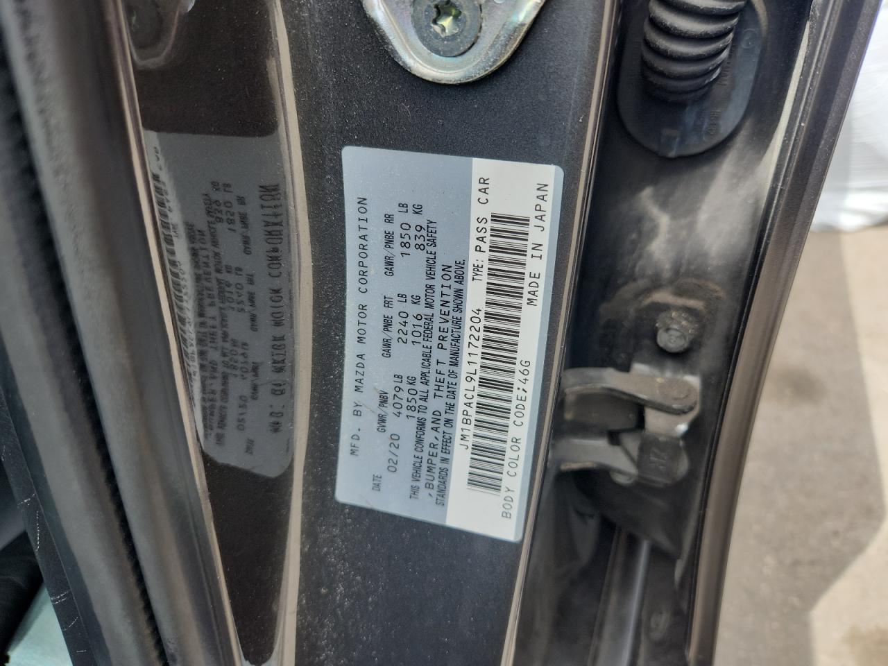 2020 Mazda 3 Select VIN: JM1BPACL9L1172204 Lot: 70556575