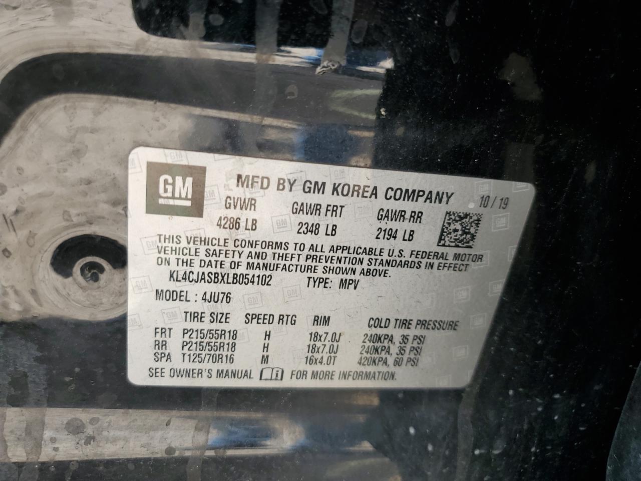 2020 Buick Encore Preferred VIN: KL4CJASBXLB054102 Lot: 69539085