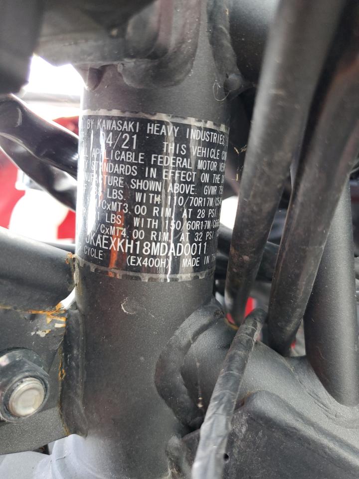 2021 Kawasaki Ex400 VIN: JKAEXKH18MDAD0011 Lot: 68074755