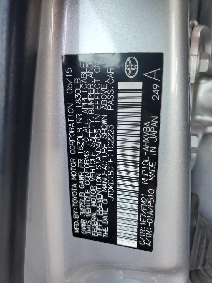 2015 Toyota Prius C VIN: JTDKDTB31F1102223 Lot: 70033525